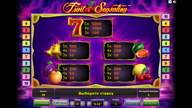Игровой интерфейс Fruit Sensation 3