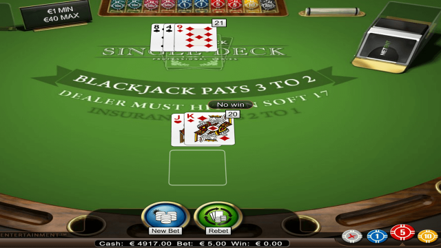 Бонусная игра Single Deck Blackjack Professional Series 8